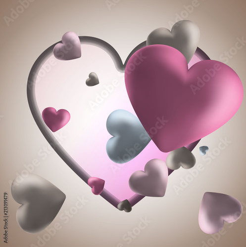 Pink Valentine s Day background with 3d hearts on red.