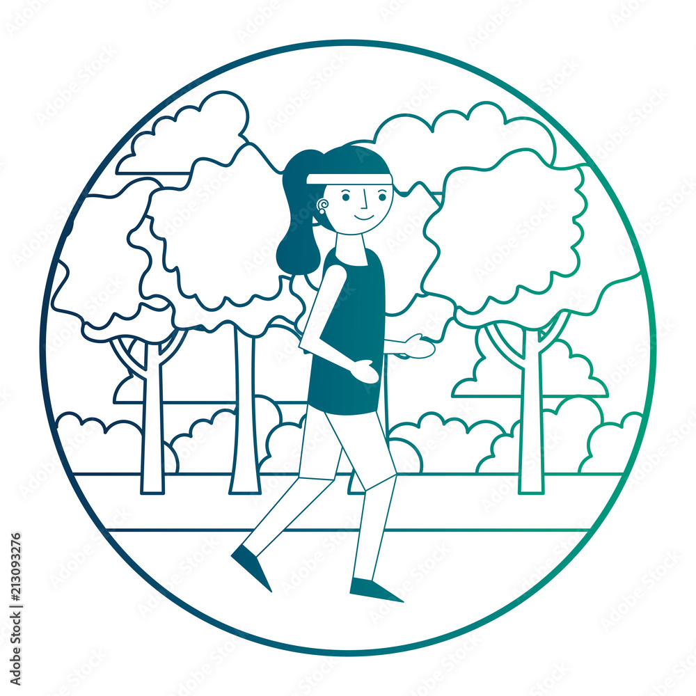 woman cartoon practicing exercise in the park woman cartoon practicing exercise in the park