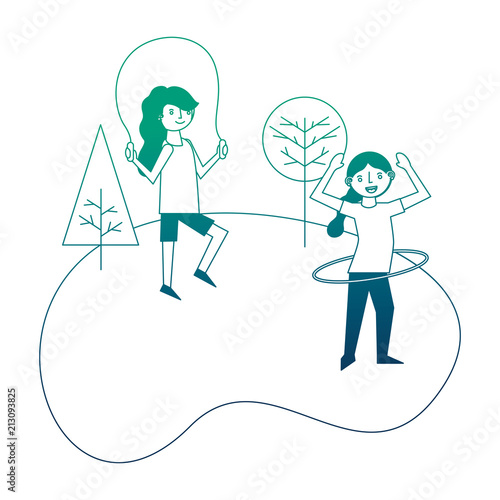 two woman in the park practicing exercise activity