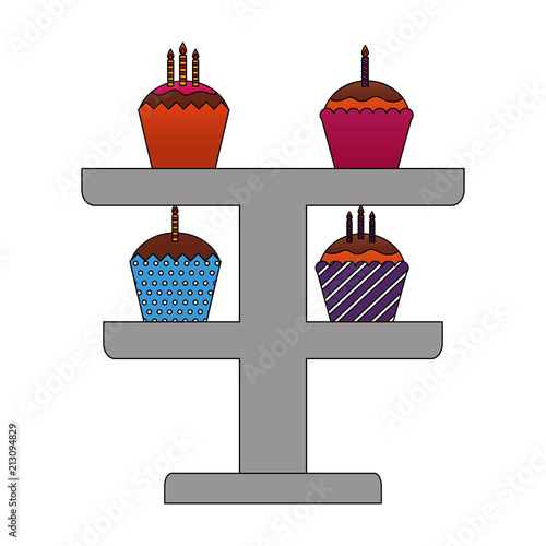 set sweet cupcakes with candles isolated icon