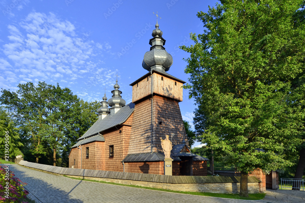 Wooden church in Binczarowa village, Lesser Poland Voivodeship, Poland