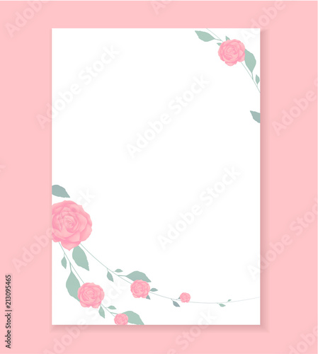 Love letter, Blank template with Rose flower pattern background. Useful for wedding invitation, save the date card, letterhead, romantic letter for her, love note. Beautiful vector design a4 format