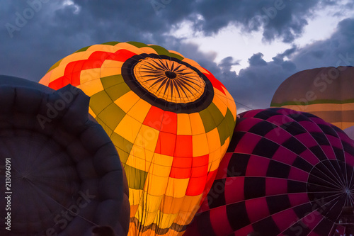 Hot air balloon under blue sky. photo