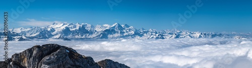 Pilatus mount  surround view  snow alps and fog