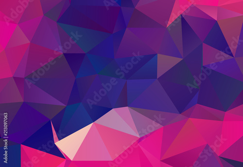 Bright ultraviolet geometric background with triangles of different shapes and scales. Triangulation pattern. 