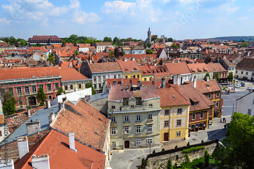 Historical buildings of the old town seen from the Firewatch tower in Sopron, Hungary. Sopron skyline. photo