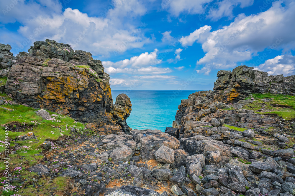 Large rock formations on the Cornish coast