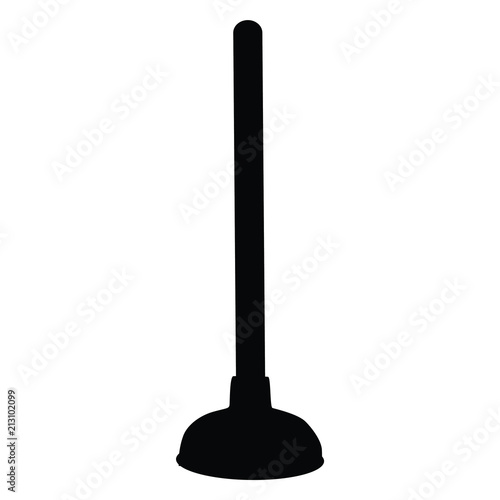 A black and white silhouette of a plunger