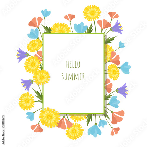 Fototapeta Naklejka Na Ścianę i Meble -  Summer flowers design template. Hello summer abstract background