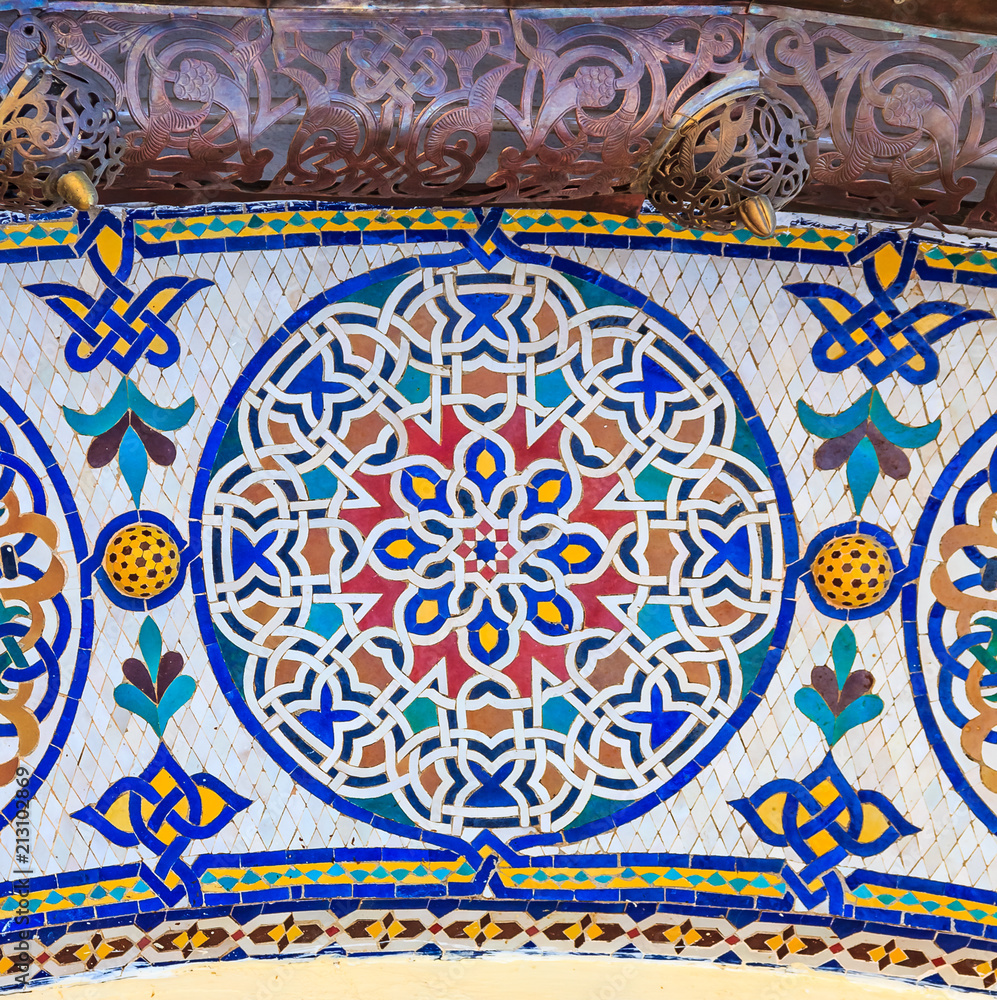 Mosaic around the gate to the royal palace in Fez Morocco Mosaic around the gate to the royal palace in Fez Morocco