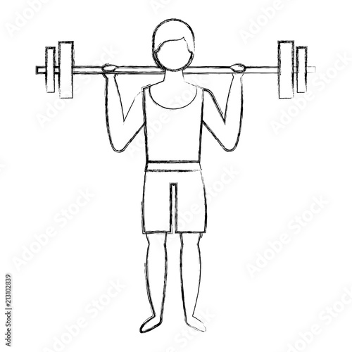 bodybuilder man in short swimsuit lifting barbell