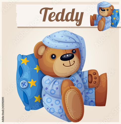 Teddy bear in pajamas with pillow