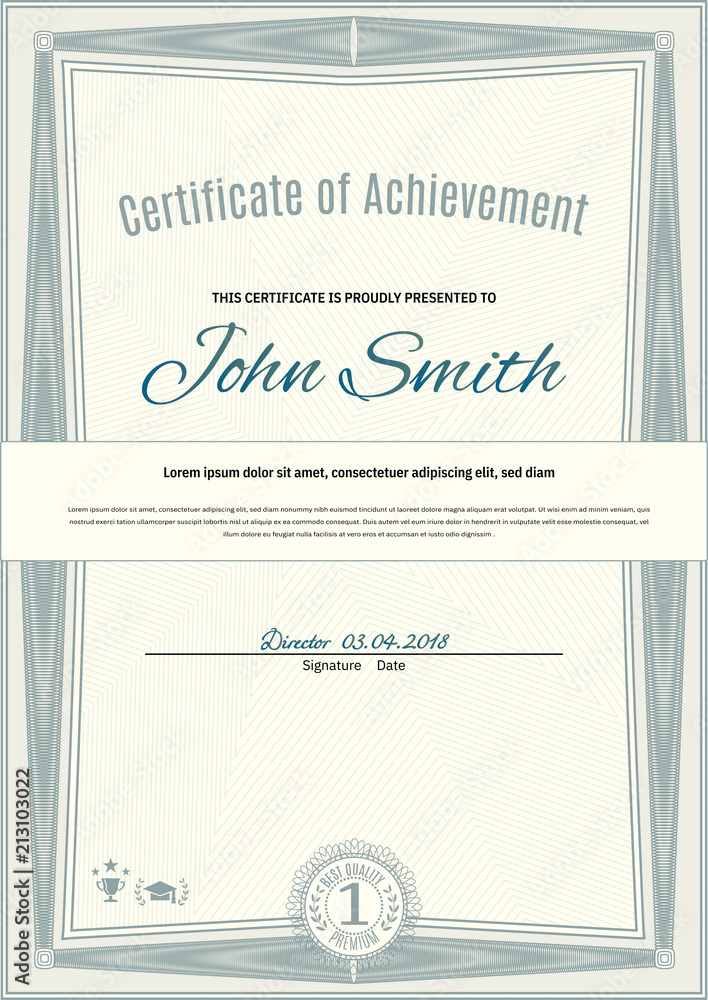 Official light green certificate of a4 format with green guilloche border. Official simple blank
