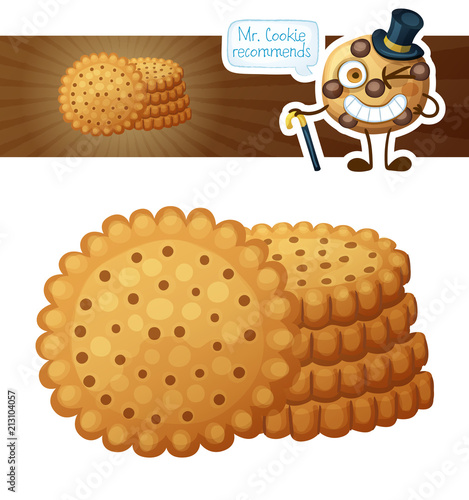 Round crackers cookies. Cartoon vector illustration isolated on white background