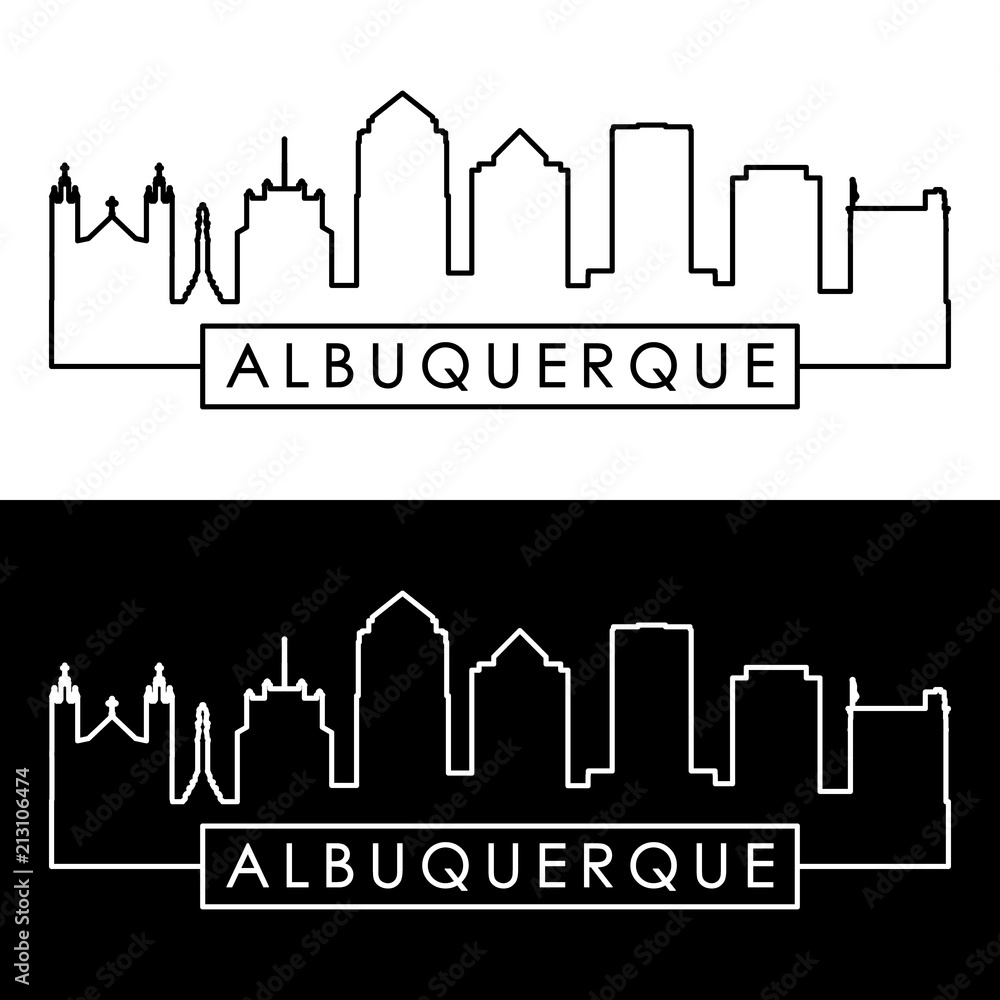 Albuquerque skyline. Linear style. Editable vector file.