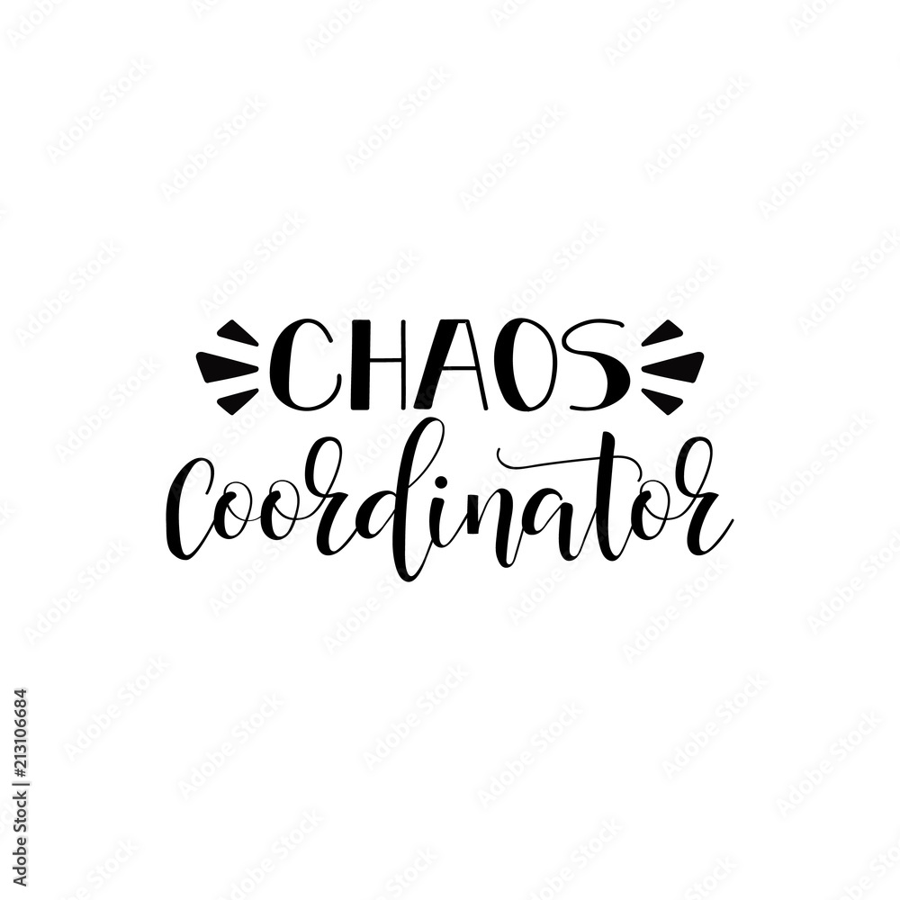 Chaos coordinator. Vector illustration on white background. Mother's Day. Modern hand lettering and calligraphy.
