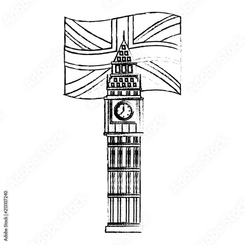 big ben tower british landmark with flag of great britain