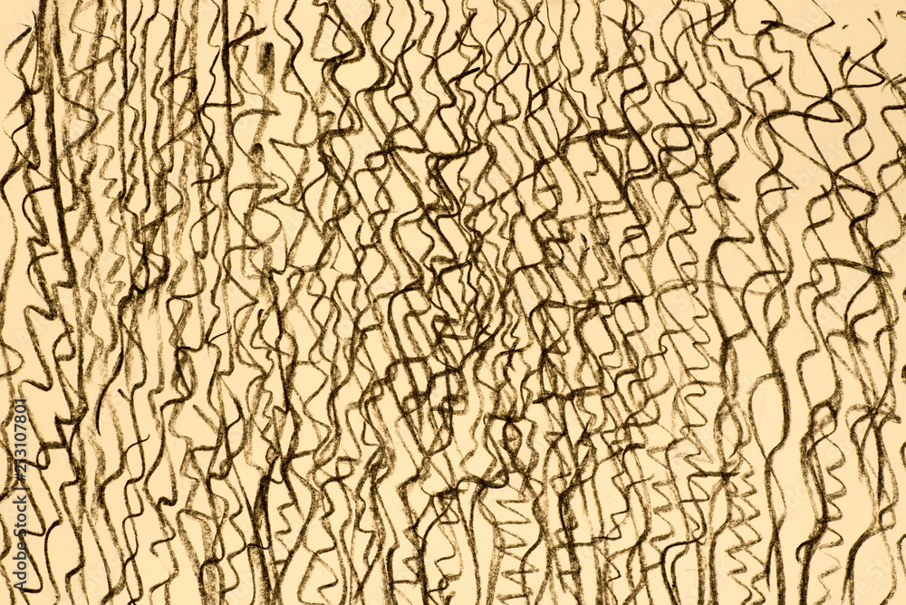 Fototapeta premium charcoal pattern drawing on yellow paper background texture