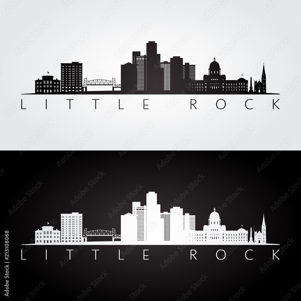 Little Rock, USA skyline and landmarks silhouette, black and white design, vector illustration.