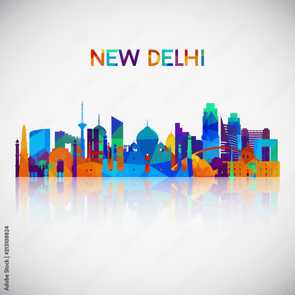 New Delhi skyline silhouette in colorful geometric style. Symbol for your design. Vector illustration.