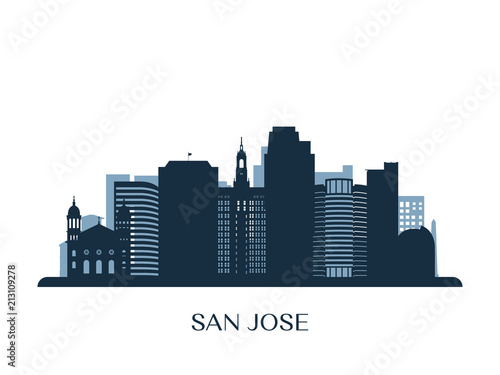 San Jose skyline, monochrome silhouette. Vector illustration.