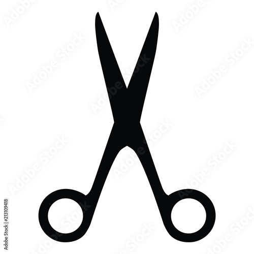 A black and white silhouette of a pair of scissors