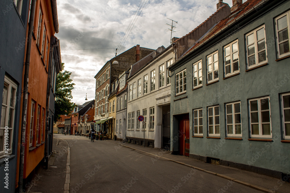 Small city street in Denmark reflection windows
