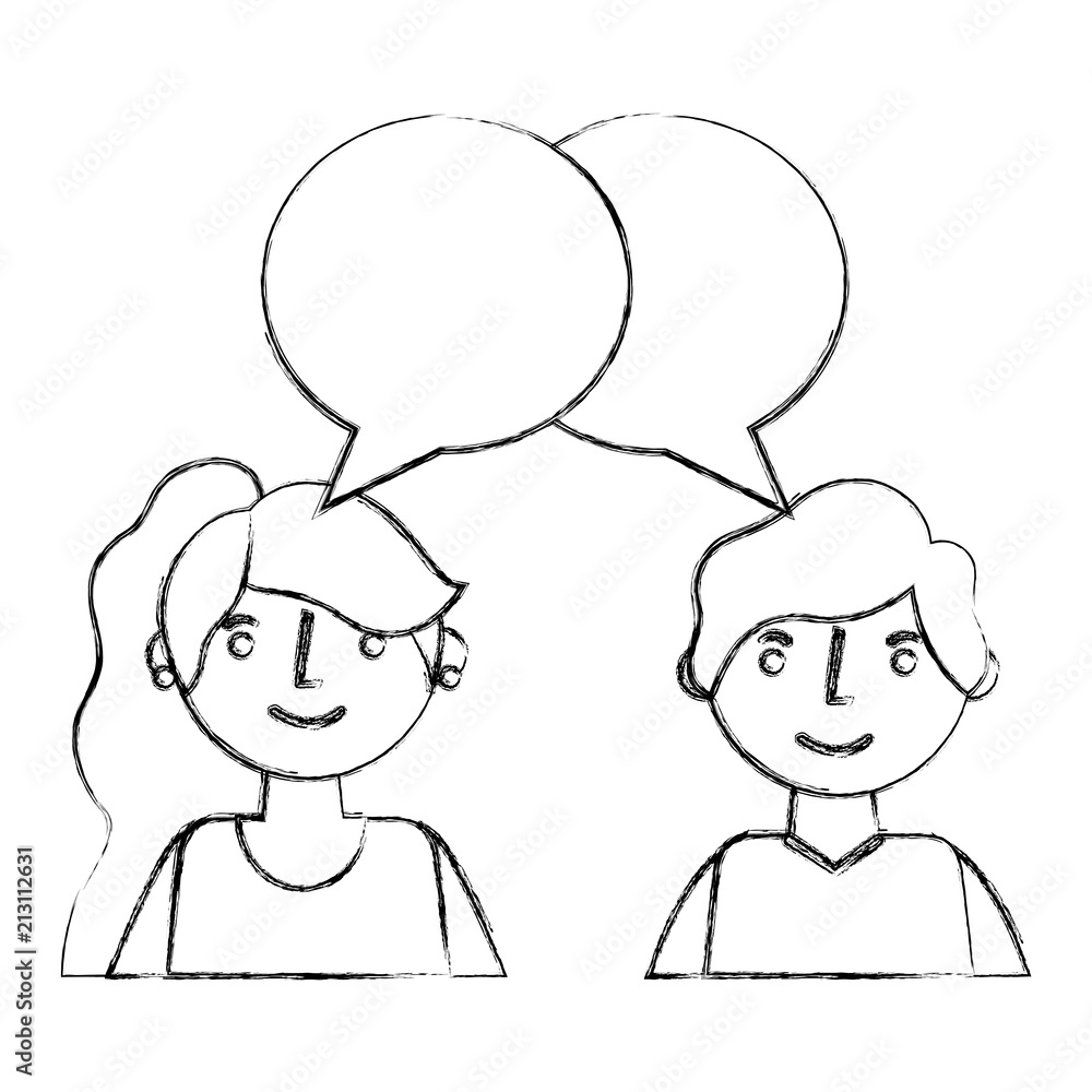 man and woman talking speech bubble portrait man and woman talking speech bubble portrait