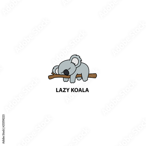 Lazy koala sleeping on a branch cartoon, vector illustration photo