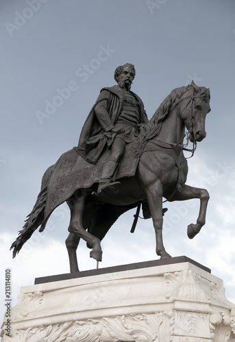 Statue of former Hungarian Prime Minister Count Gyula Andrassy situated outside the Hungarian Parliament Building in Budapest photo