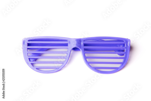 Purple party glasses isolated on white background