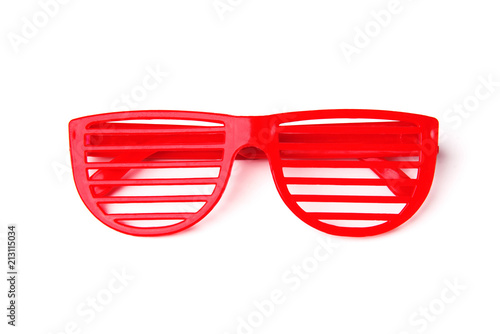 Red party glasses isolated on white background