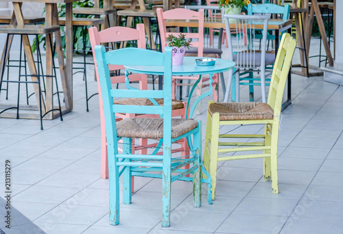 Wooden chairs from open gardens in Leptokaria, Greece  © caocao191