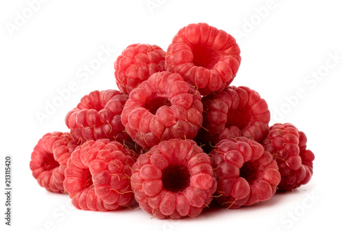 A bunch of ripe raspberries on a white, isolated.
