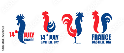 Happy Bastille Day, 14 July. Viva France National Day. French rooster. Isolated rooster on white background