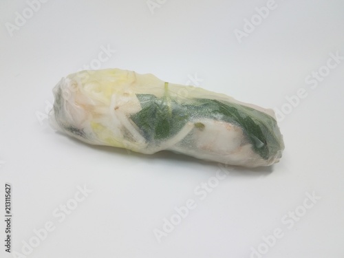 rice paper wrap with shrimp, lettuce, basil, and sprouts