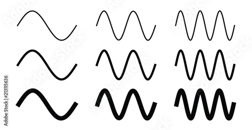Simple sine wave drawing. One, two and three period with 3 different width. photo