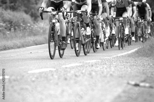 Cyclists on bikes in a race