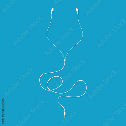 White music earphones with connector. Vector illustration