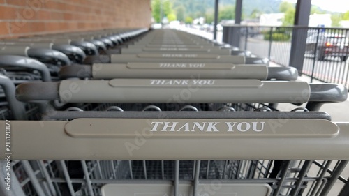 Shopping carts/trolley in a row close up with depth of field