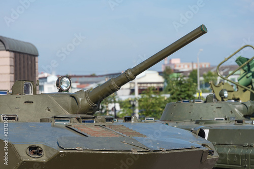 Gun tank close-up. Military equipment.