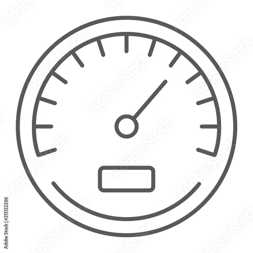 Speedometer thin line icon, data and analytics, velocity sign, vector graphics, a linear pattern on a white background, eps 10.