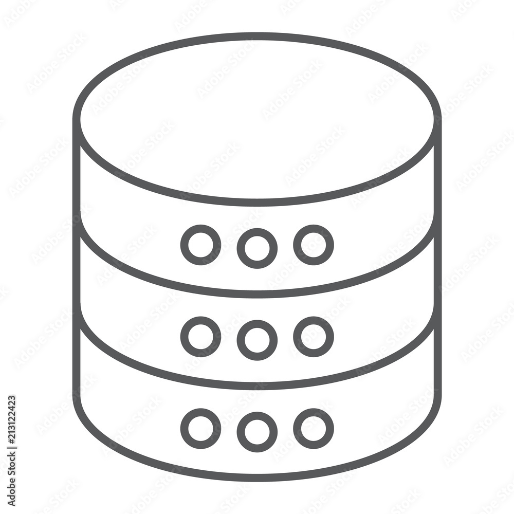 Database thin line icon, data and analytics, server sign, vector graphics, a linear pattern on a white background, eps 10. Database thin line icon, data and analytics, server sign, vector graphics, a linear pattern on a white background, eps 10.
