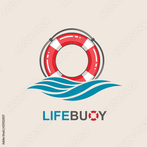 red lifebuoy design element with sea waves