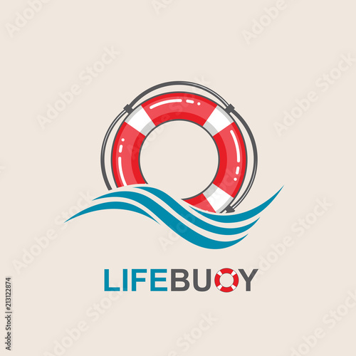 red lifebuoy design element with sea waves