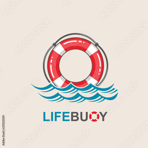 red lifebuoy design element with sea waves
