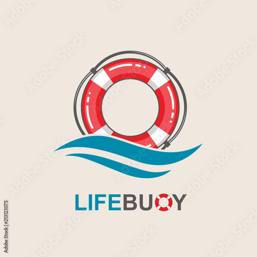 red lifebuoy design element with sea waves