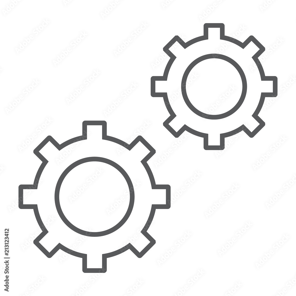 Configuration thin line icon, data and analytics, cog wheel sign, vector graphics, a linear pattern on a white background, eps 10. Configuration thin line icon, data and analytics, cog wheel sign, vector graphics, a linear pattern on a white background, eps 10.