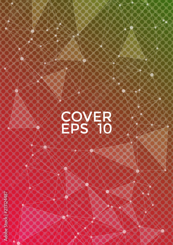 Global network connection geometric grid. Network nodes information technology concept. Vector cover page layout. 