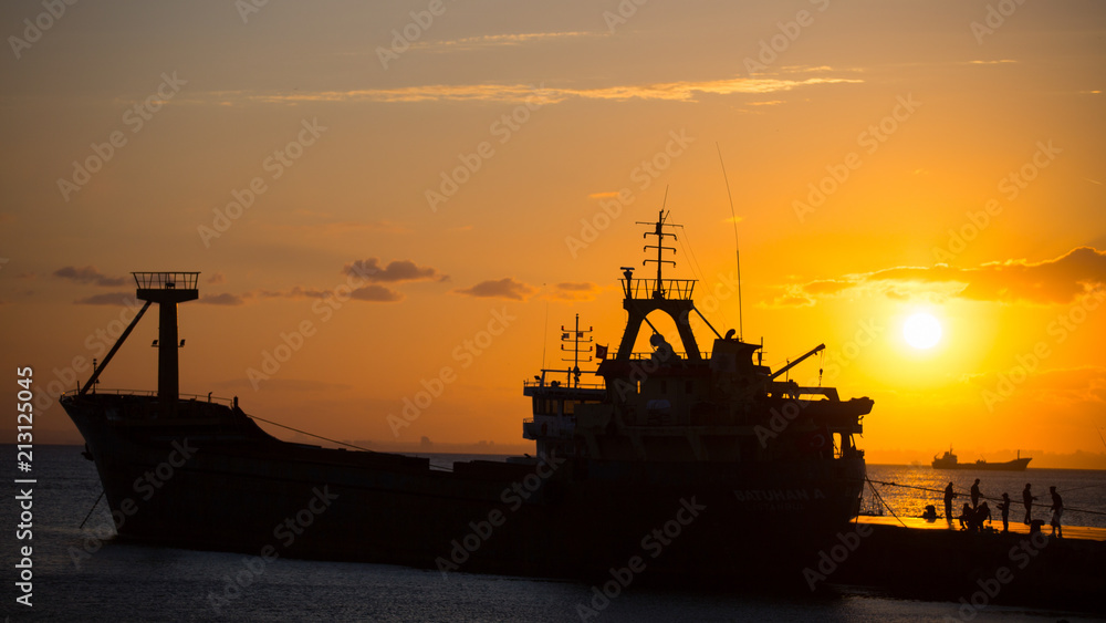 Sunset Ship Silhouette